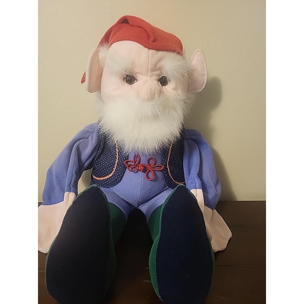 Vtg Folktails Folkmanis Furry Puppet - 30" Full Body Old Man Elf Gnome with Vest